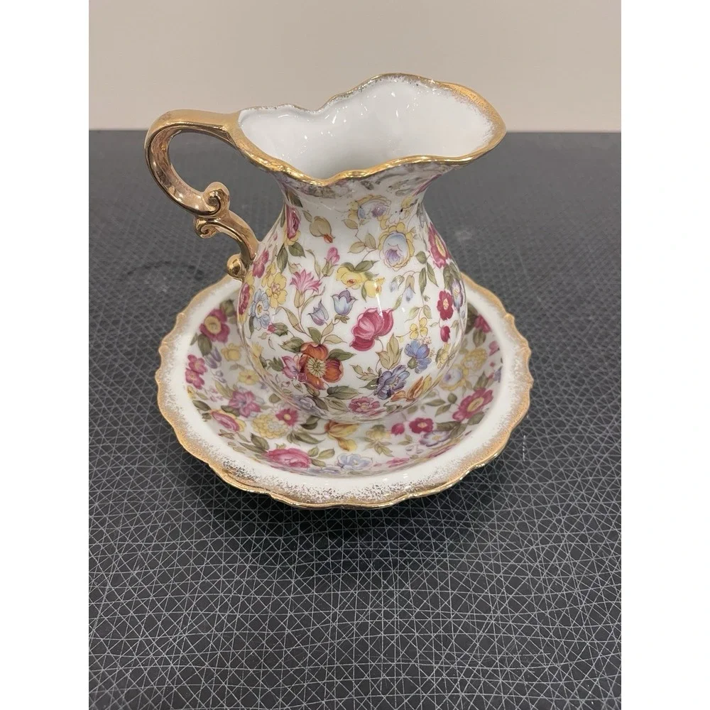 Lefton China Hand Painted Chintz Floral Pitcher.  51/2
